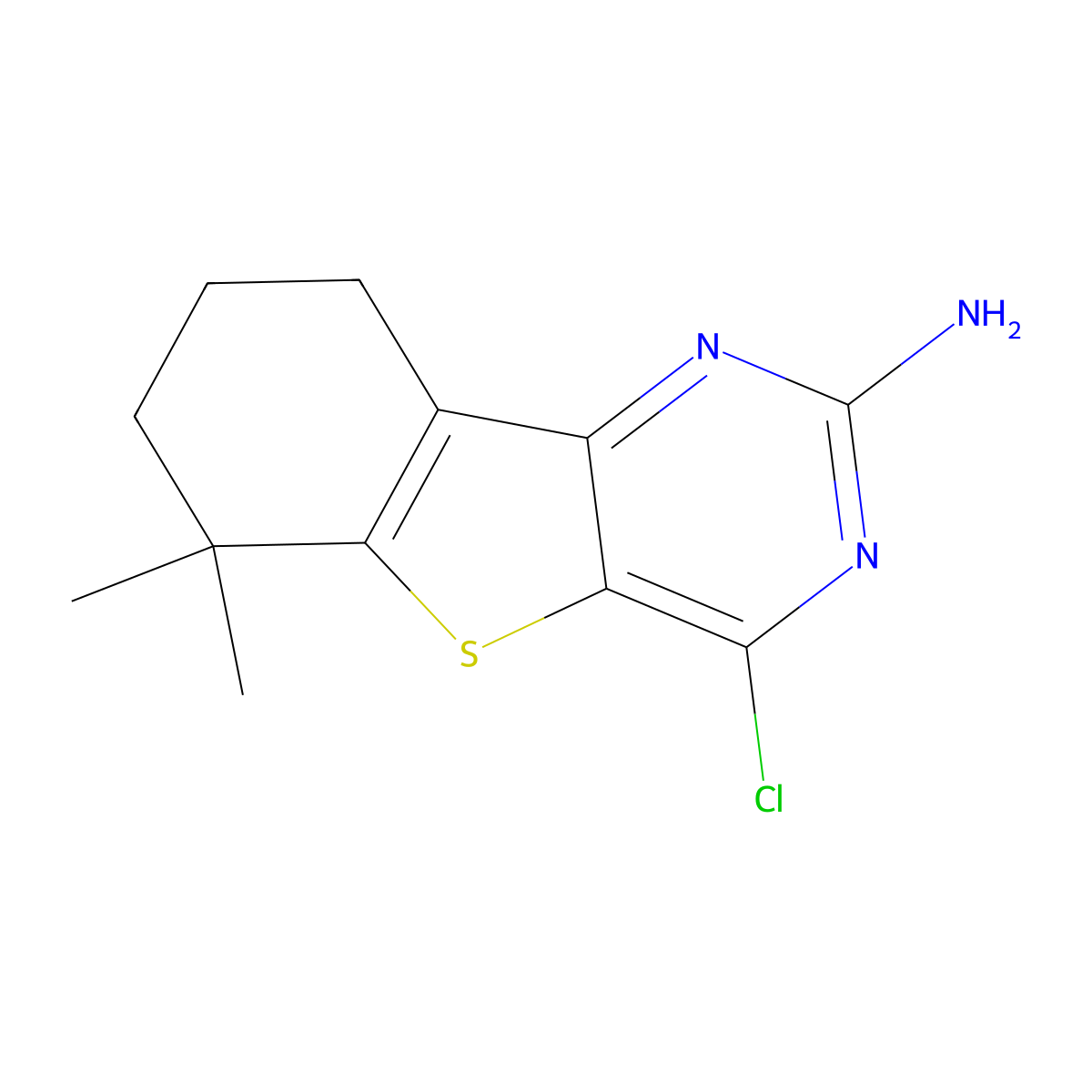 4-Chloro-6,6-dimethyl-6,7,8,9-tetrahydrobenzo[4,5]thieno[3,2-D]pyrimidin-2-amine molecular structure, CAS 2102410-91-1
