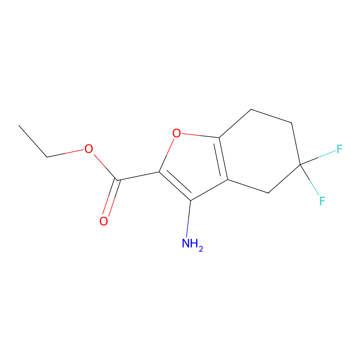 Ethyl 3-amino-5,5-difluoro-4,5,6,7-tetrahydrobenzofuran-2-carboxylate molecular structure, CAS 2102410-96-6