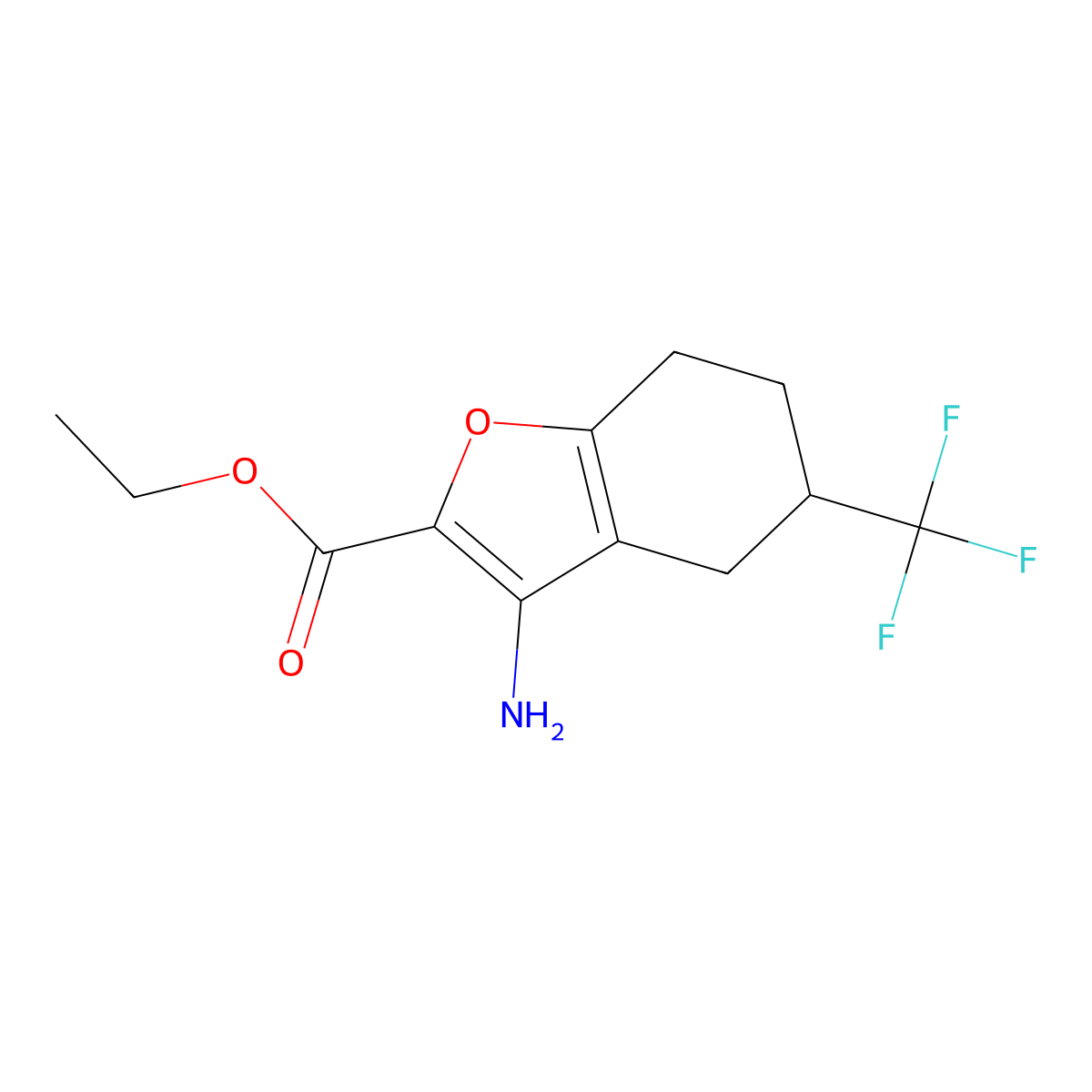 Ethyl 3-amino-5-(trifluoromethyl)-4,5,6,7-tetrahydrobenzofuran-2-carboxylate molecular structure, CAS 2102410-99-9