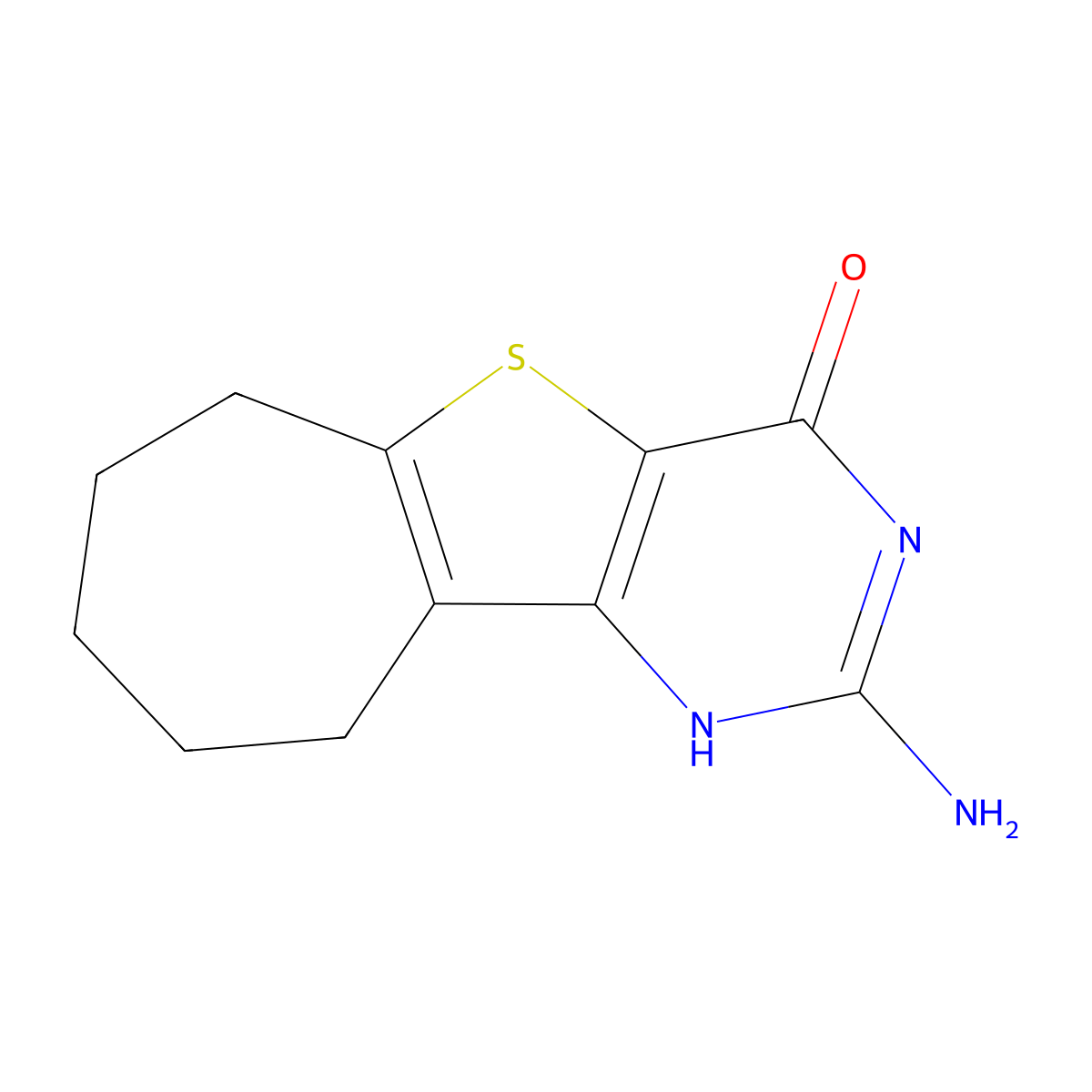 2-Amino-7,8,9,10-tetrahydro-1H-cyclohepta[4,5]thieno[3,2-D]pyrimidin-4(6H)-one molecular structure, CAS 2102411-20-9