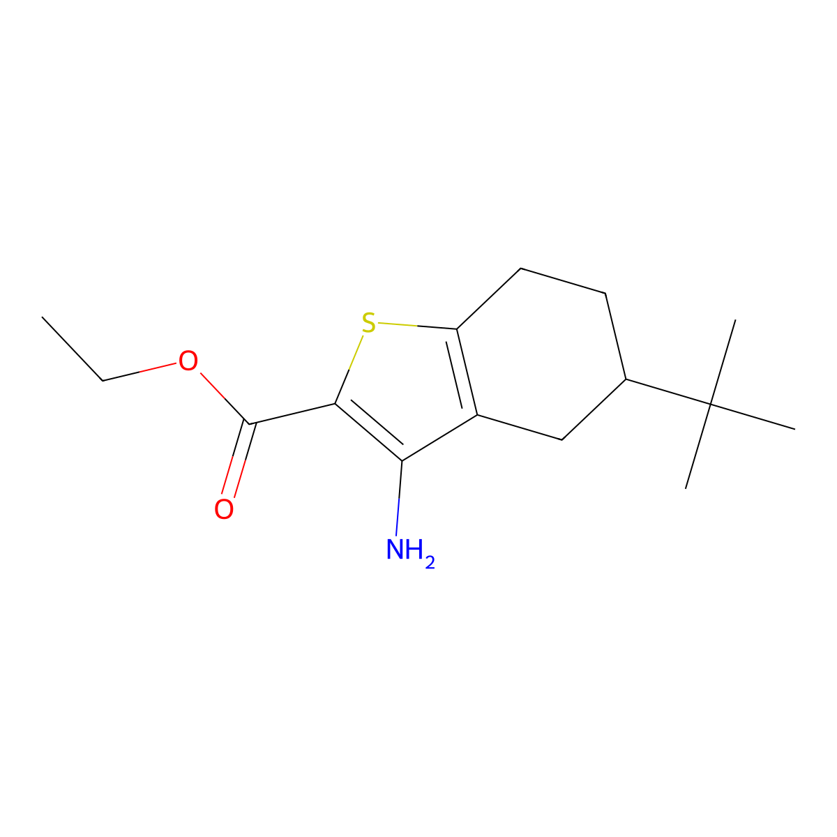 Ethyl 3-amino-5-(tert-butyl)-4,5,6,7-tetrahydrobenzo[B]thiophene-2-carboxylate molecular structure, CAS 2102411-25-4