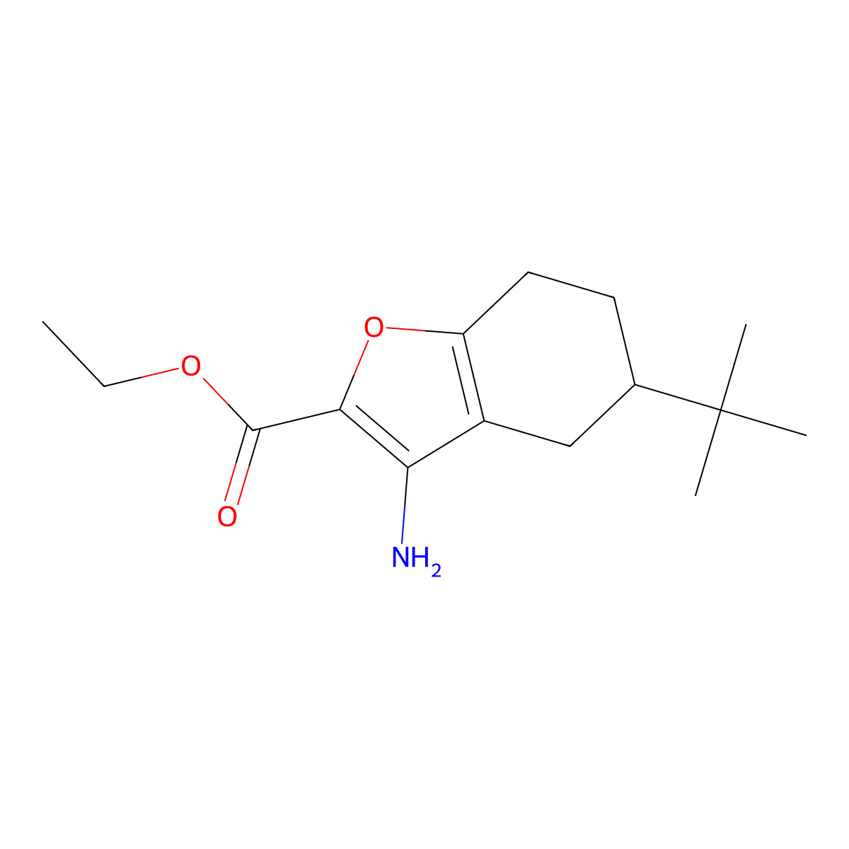 Ethyl 3-amino-5-(tert-butyl)-4,5,6,7-tetrahydrobenzofuran-2-carboxylate molecular structure, CAS 2102411-31-2