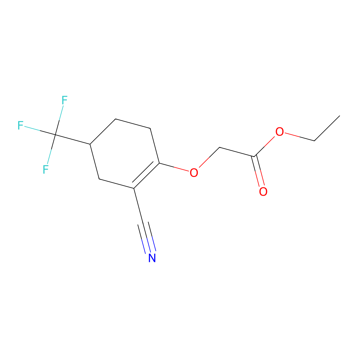 Ethyl 2-((2-cyano-4-(trifluoromethyl)cyclohex-1-EN-1-YL)oxy)acetate molecular structure, CAS 2102411-34-5