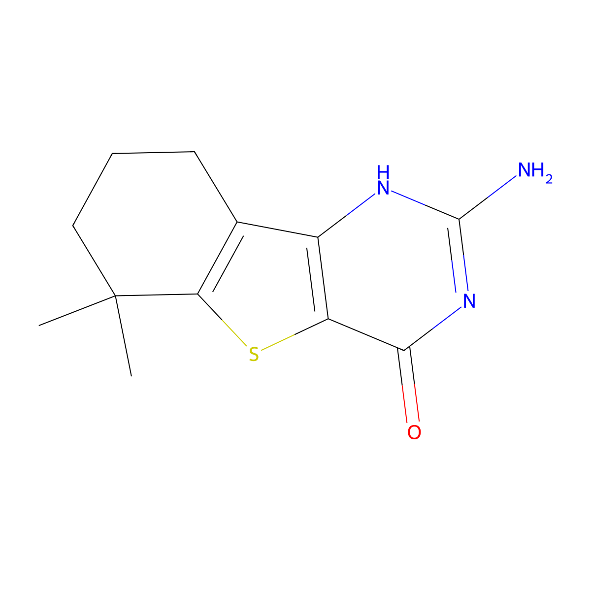 2-Amino-6,6-dimethyl-6,7,8,9-tetrahydrobenzo[4,5]thieno[3,2-D]pyrimidin-4(1H)-one molecular structure, CAS 2102411-37-8