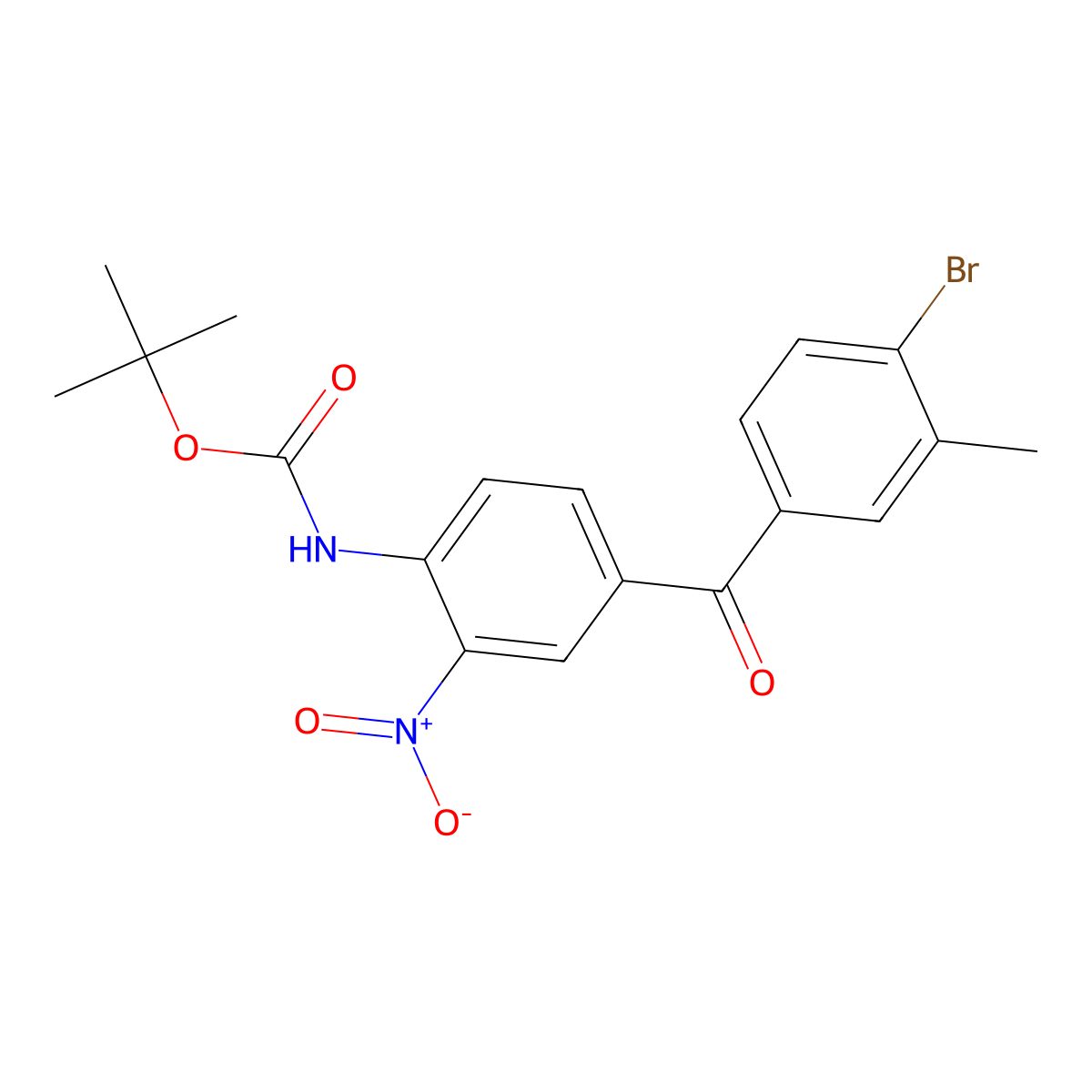 Tert-butyl (4-(4-bromo-3-methylbenzoyl)-2-nitrophenyl)carbamate molecular structure, CAS 2102411-38-9