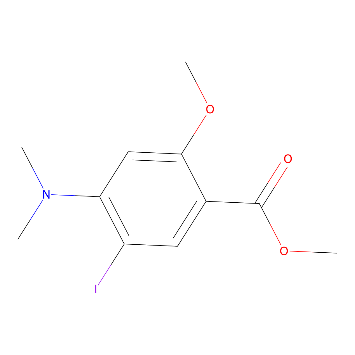Methyl 4-(dimethylamino)-5-iodo-2-methoxybenzoate molecular structure, CAS 2102411-43-6