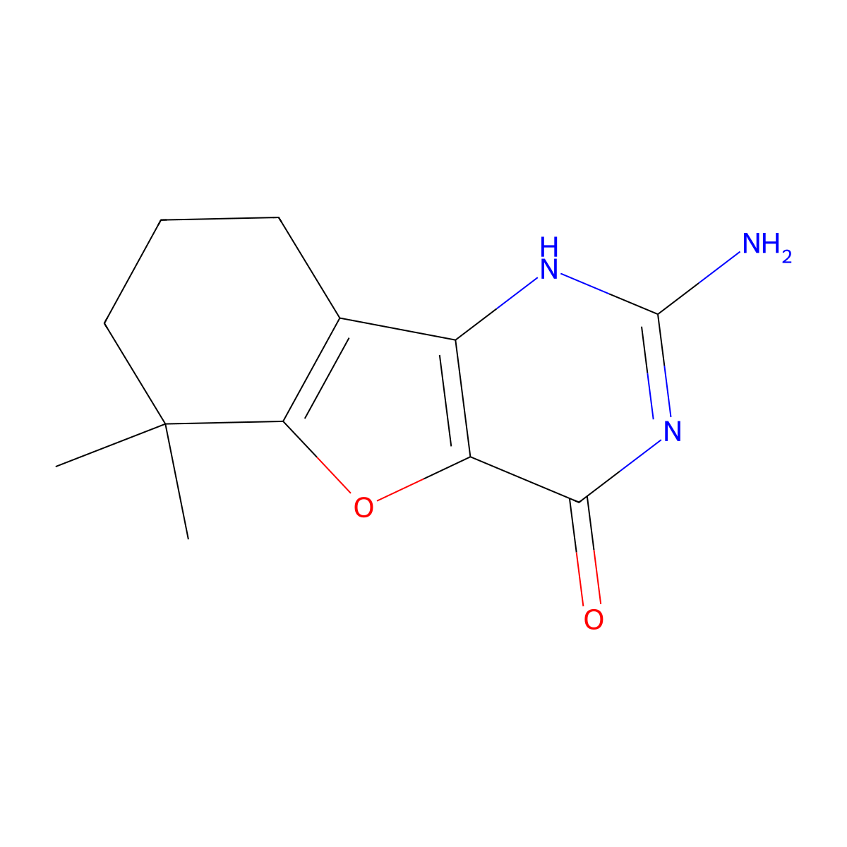 2-Amino-6,6-dimethyl-6,7,8,9-tetrahydrobenzofuro[3,2-D]pyrimidin-4(1H)-one molecular structure, CAS 2102411-44-7