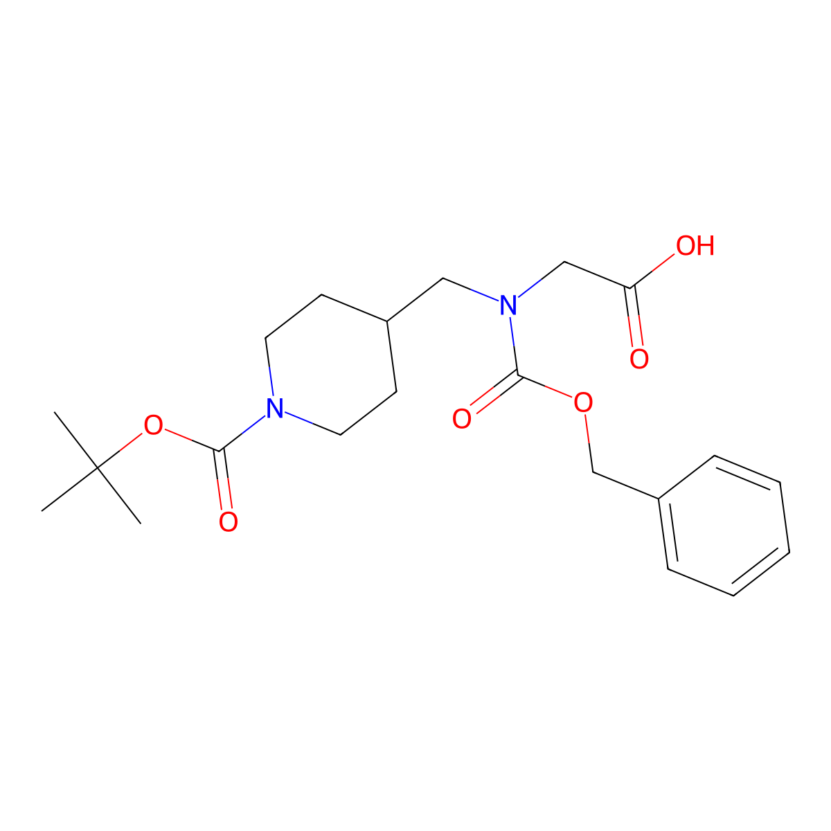 2-(((Benzyloxy)carbonyl)((1-(tert-butoxycarbonyl)piperidin-4-yl)methyl)amino)acetic acid molecular structure, CAS 2102411-50-5