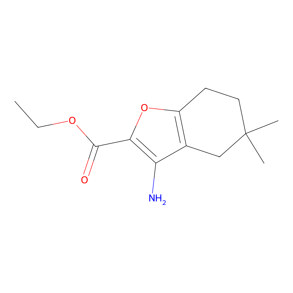 Ethyl 3-amino-5,5-dimethyl-4,5,6,7-tetrahydrobenzofuran-2-carboxylate molecular structure, CAS 2102411-54-9