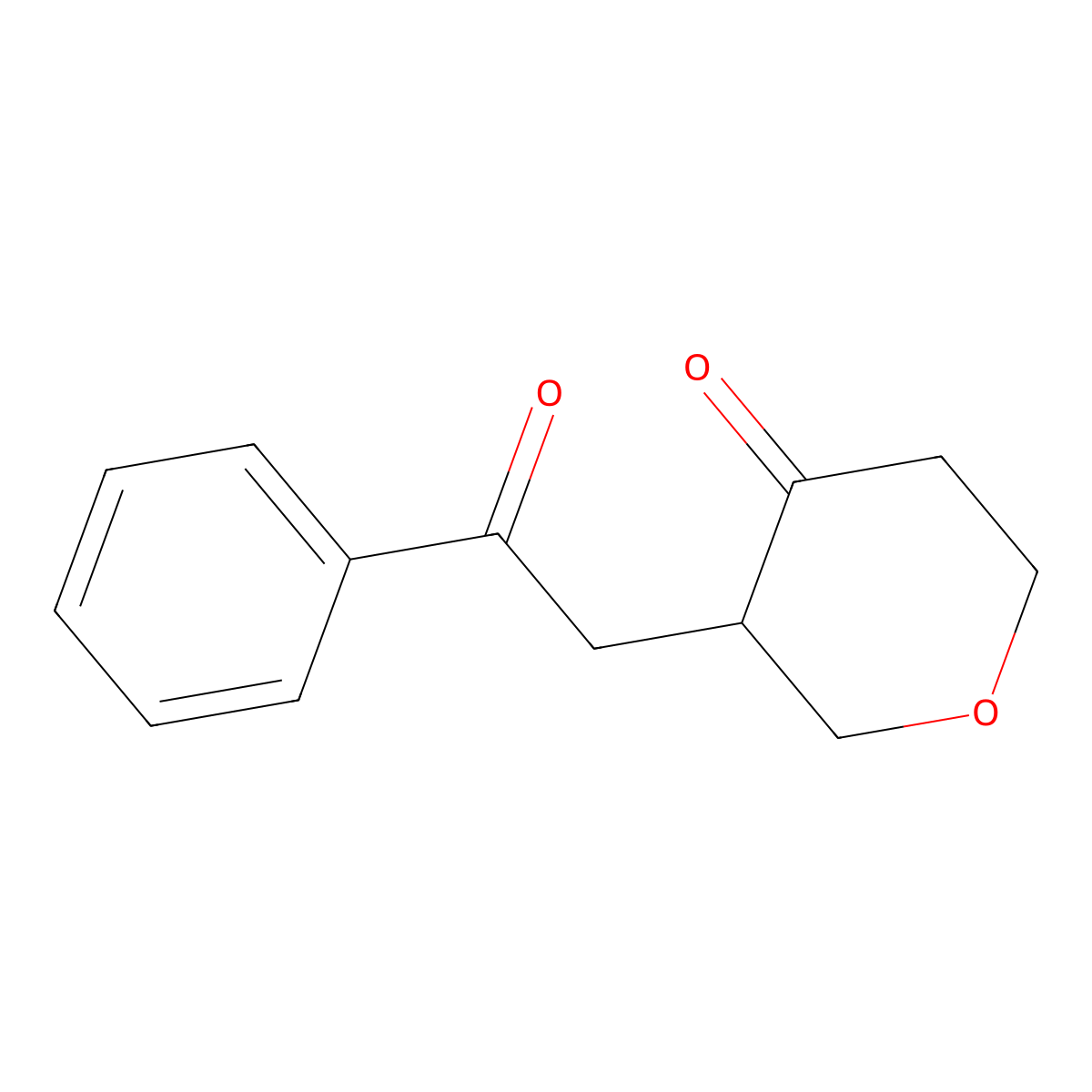 3-(2-oxo-2-phenylethyl)dihydro-2H-pyran-4(3H)-one molecular structure, CAS 2102411-61-8