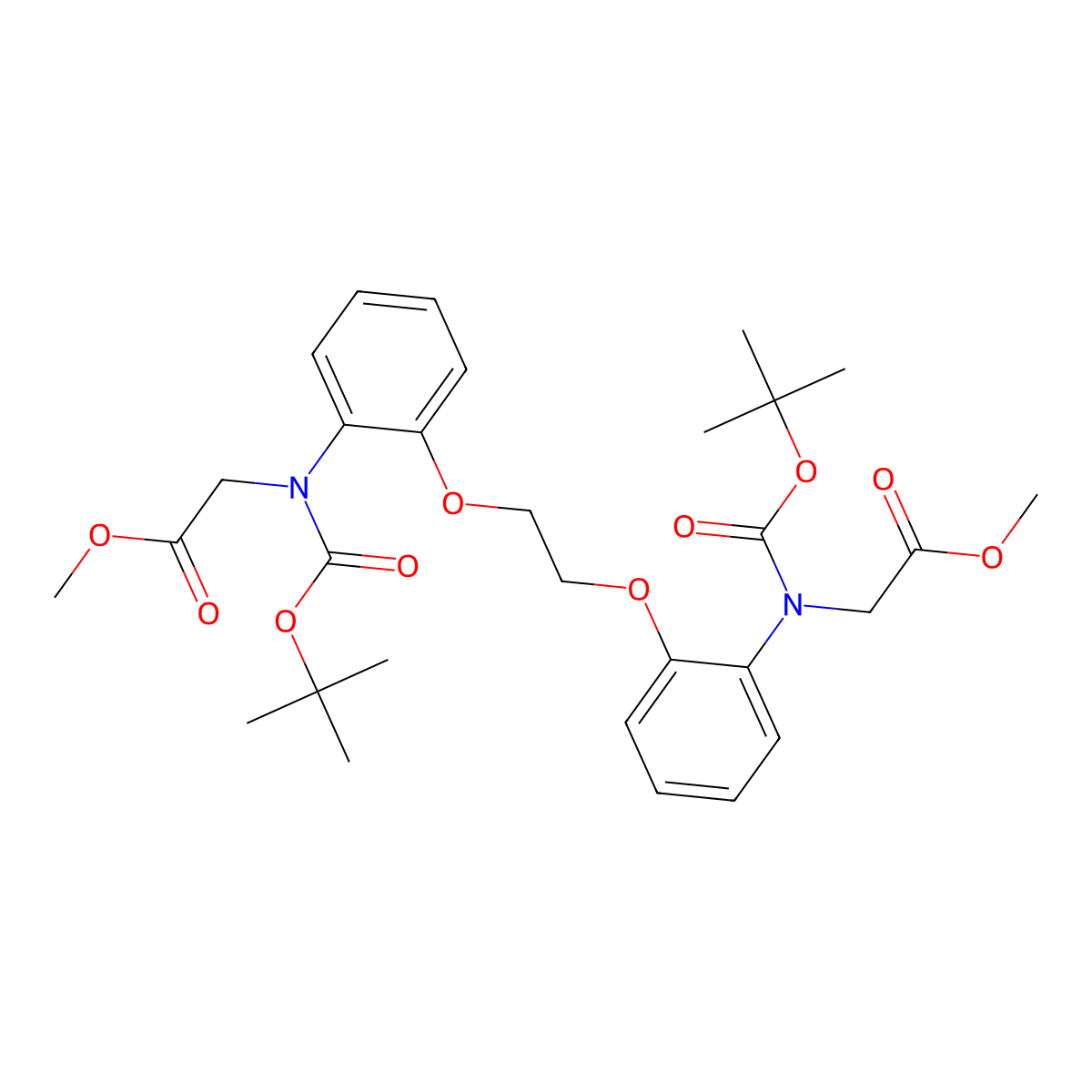 Dimethyl 2,2'-(((ethane-1,2-diylbis(oxy))bis(2,1-phenylene))bis((tert-butoxycarbonyl)azanediyl))diacetate molecular structure, CAS 2102411-62-9
