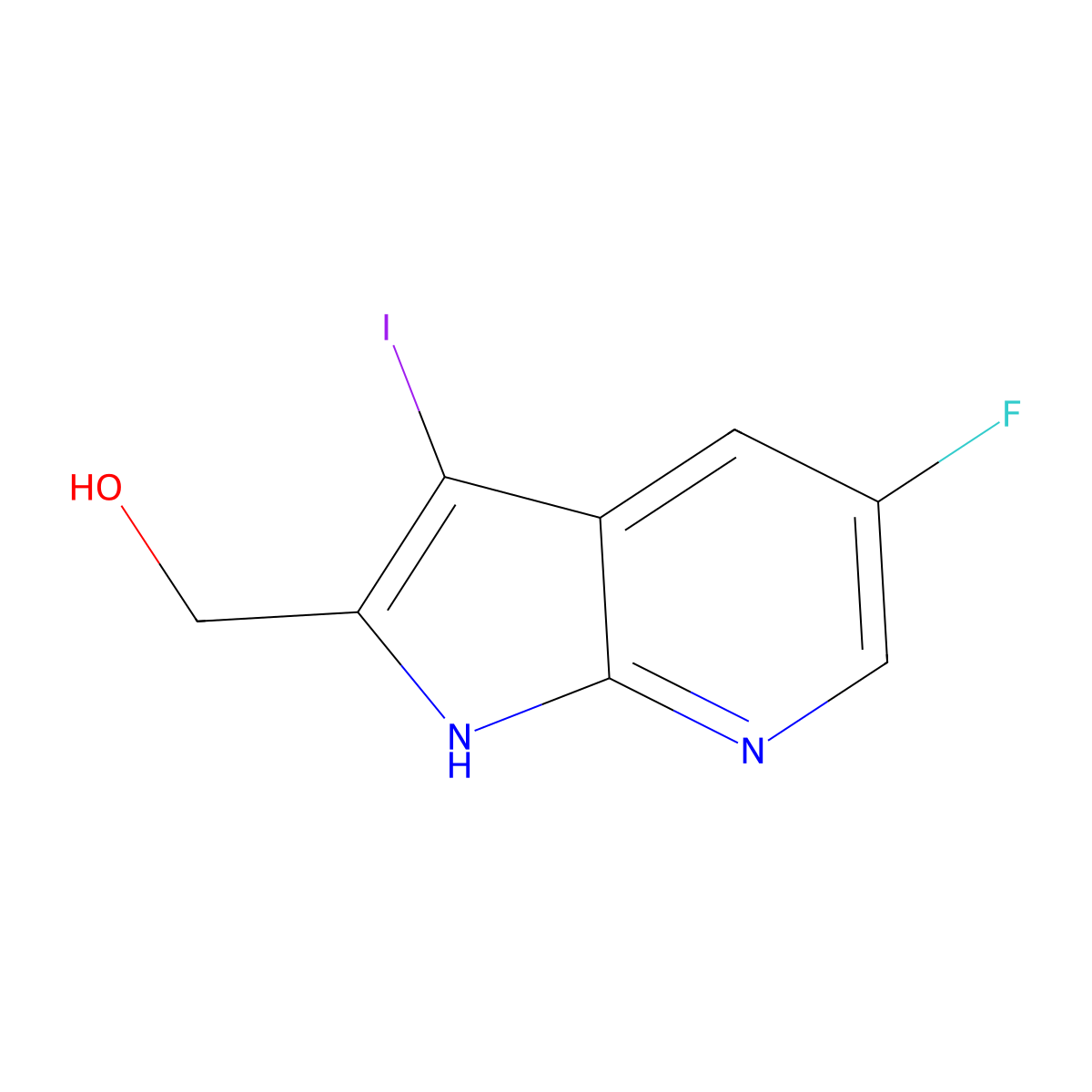 (5-Fluoro-3-iodo-1H-pyrrolo[2,3-B]pyridin-2-YL)methanol molecular structure, CAS 2102411-97-0