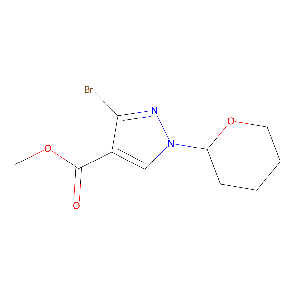 methyl 3-bromo-1-(oxan-2-yl)-1H-pyrazole-4-carboxylate molecular structure, CAS 2102411-98-1