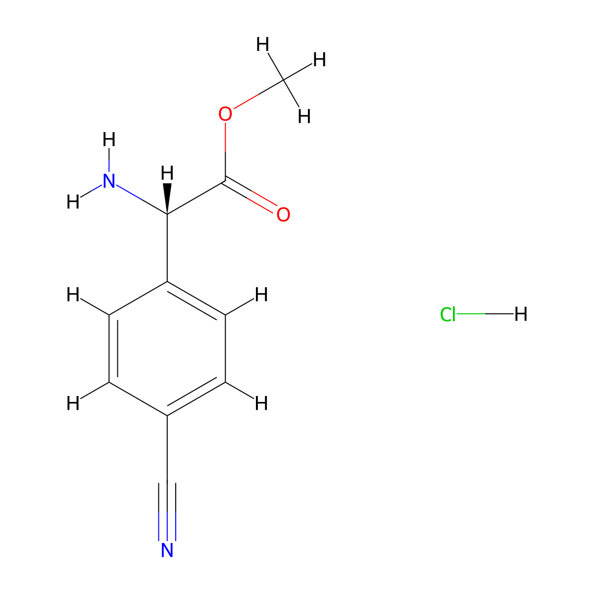Methyl (S)-2-amino-2-(4-cyanophenyl)acetate hcl molecular structure, CAS 2102412-05-3