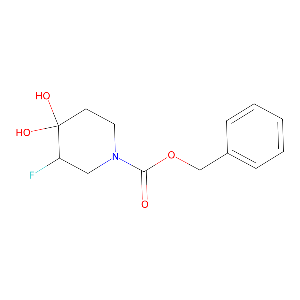 Benzyl 3-fluoro-4,4-dihydroxypiperidine-1-carboxylate molecular structure, CAS 2102412-10-0