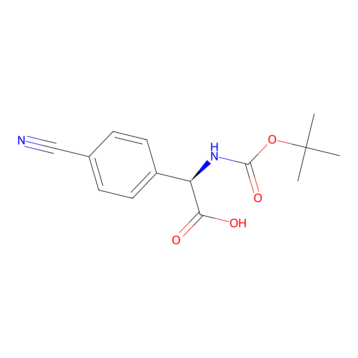 Benzeneacetic acid, 4-cyano-alpha-[[(1,1-dimethylethoxy)carbonyl]amino]-, (alphaR)- molecular structure, CAS 2102412-16-6
