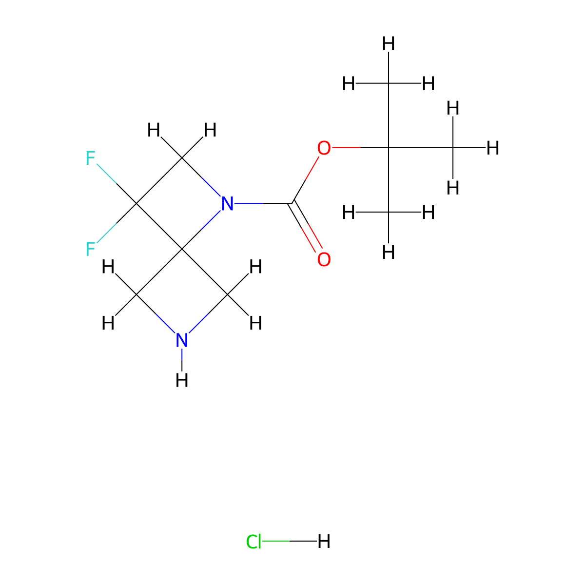 Tert-butyl 3,3-difluoro-1,6-diazaspiro[3.3]heptane-1-carboxylate hydrochloride molecular structure, CAS 2102412-20-2