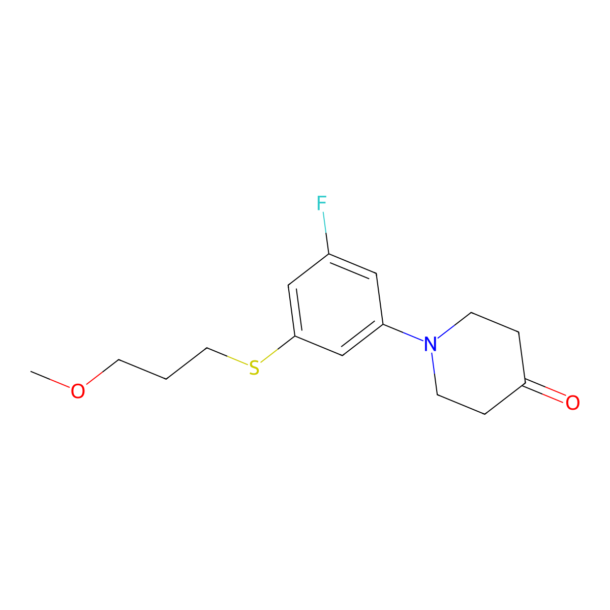 1-(3-Fluoro-5-((3-methoxypropyl)thio)phenyl)piperidin-4-one molecular structure, CAS 2102412-21-3
