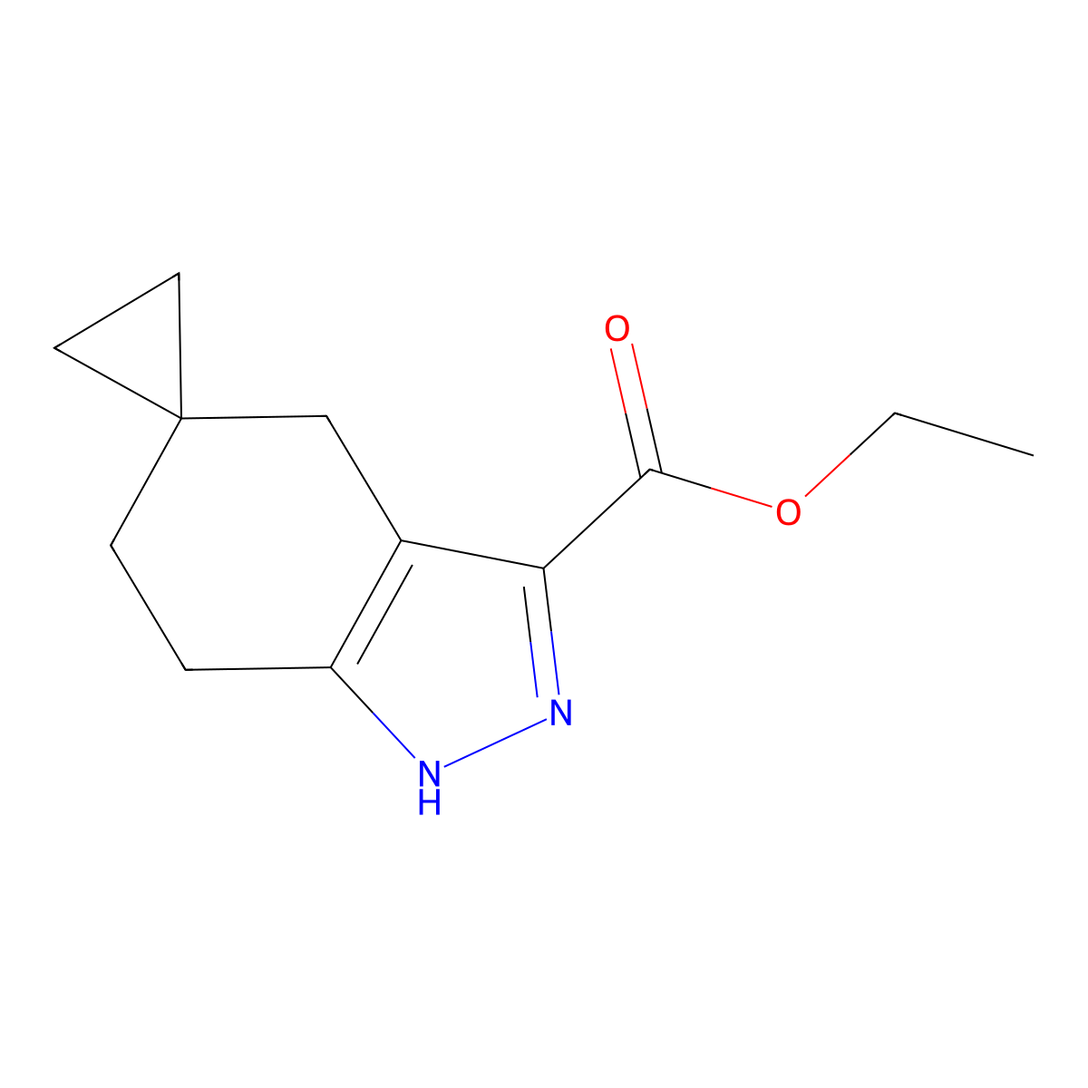 Ethyl 1',4',6',7'-tetrahydrospiro[cyclopropane-1,5'-indazole]-3'-carboxylate molecular structure, CAS 2102412-29-1