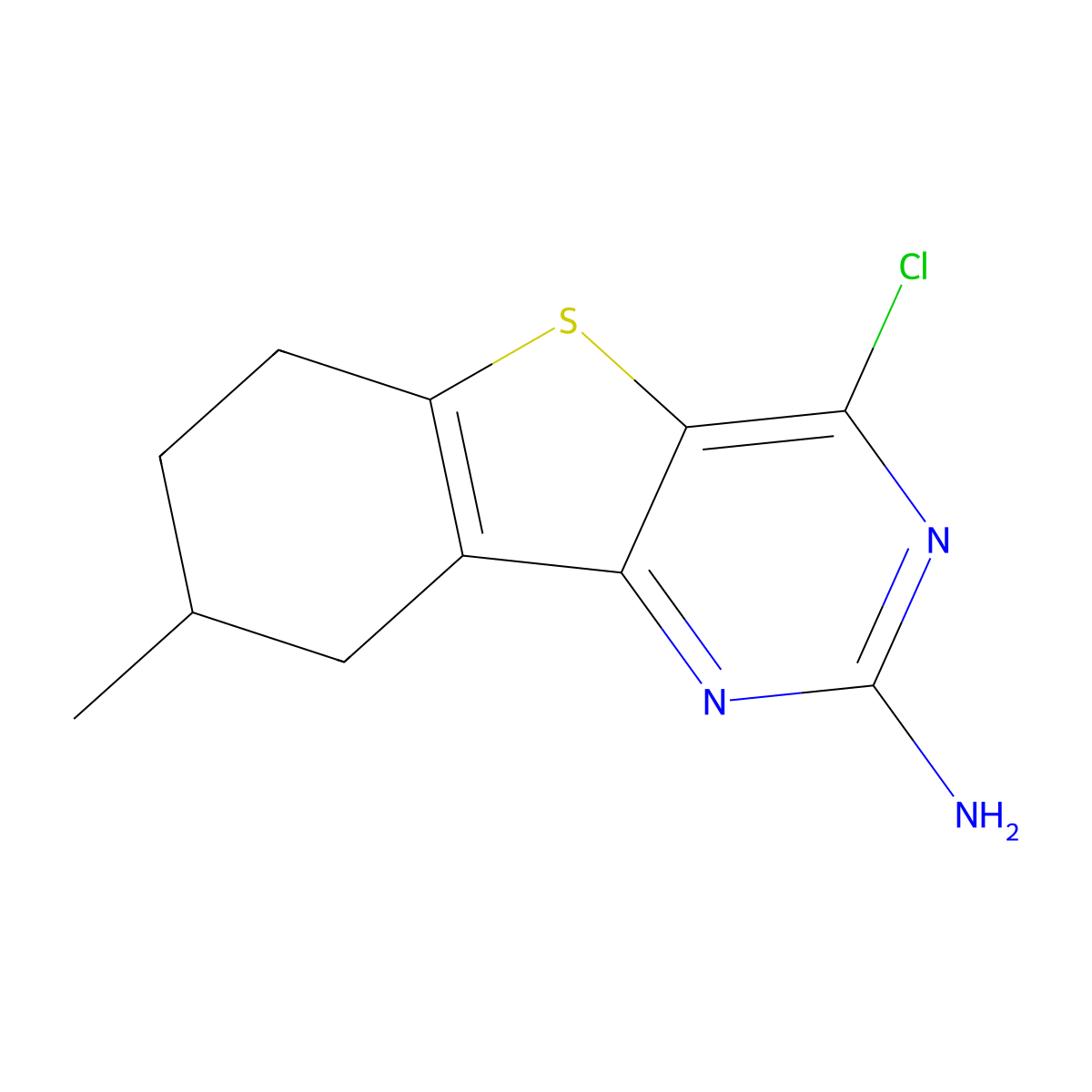 4-Chloro-8-methyl-6,7,8,9-tetrahydrobenzo[4,5]thieno[3,2-D]pyrimidin-2-amine molecular structure, CAS 2102412-35-9
