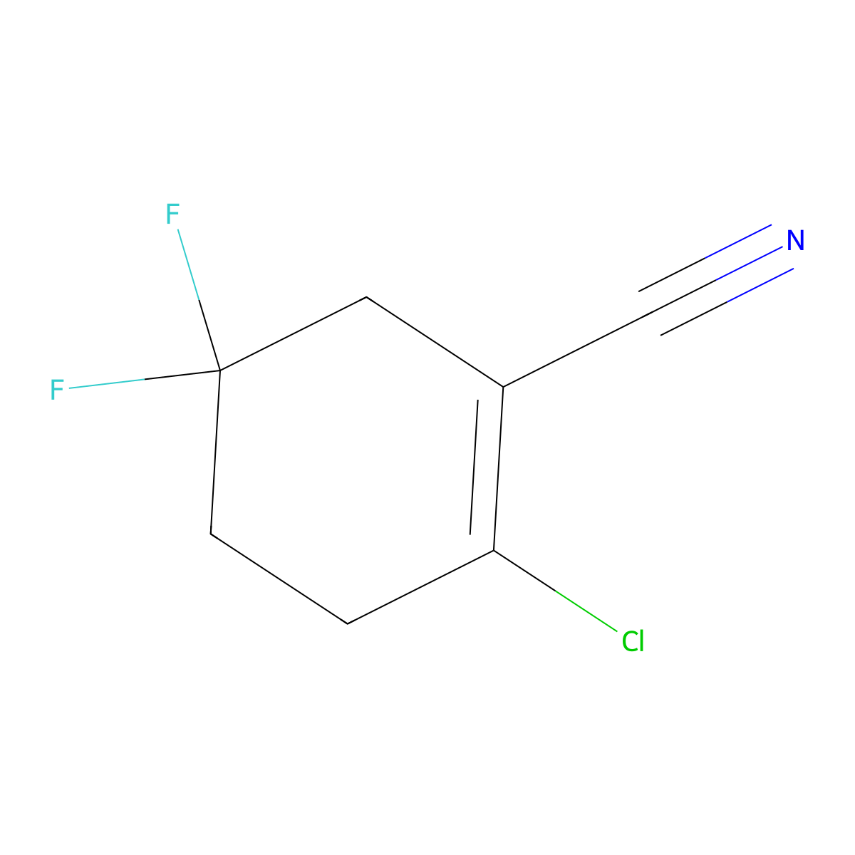 2-Chloro-5,5-difluorocyclohex-1-ene-1-carbonitrile molecular structure, CAS 2102412-36-0