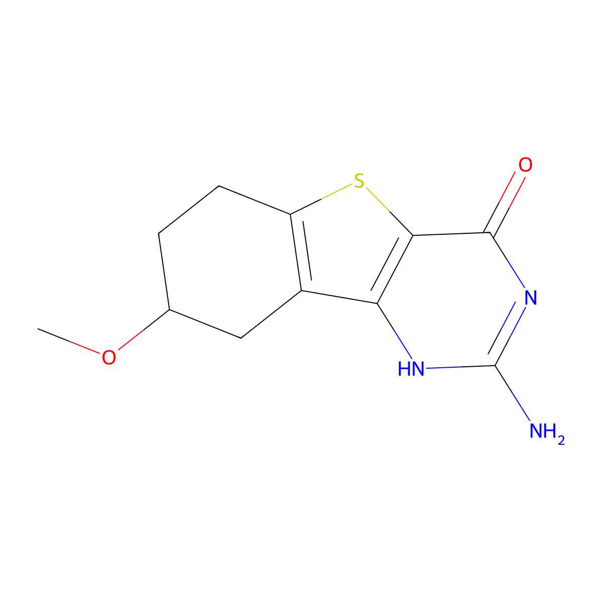 2-Amino-8-methoxy-6,7,8,9-tetrahydrobenzo[4,5]thieno[3,2-D]pyrimidin-4(1H)-one molecular structure, CAS 2102412-37-1