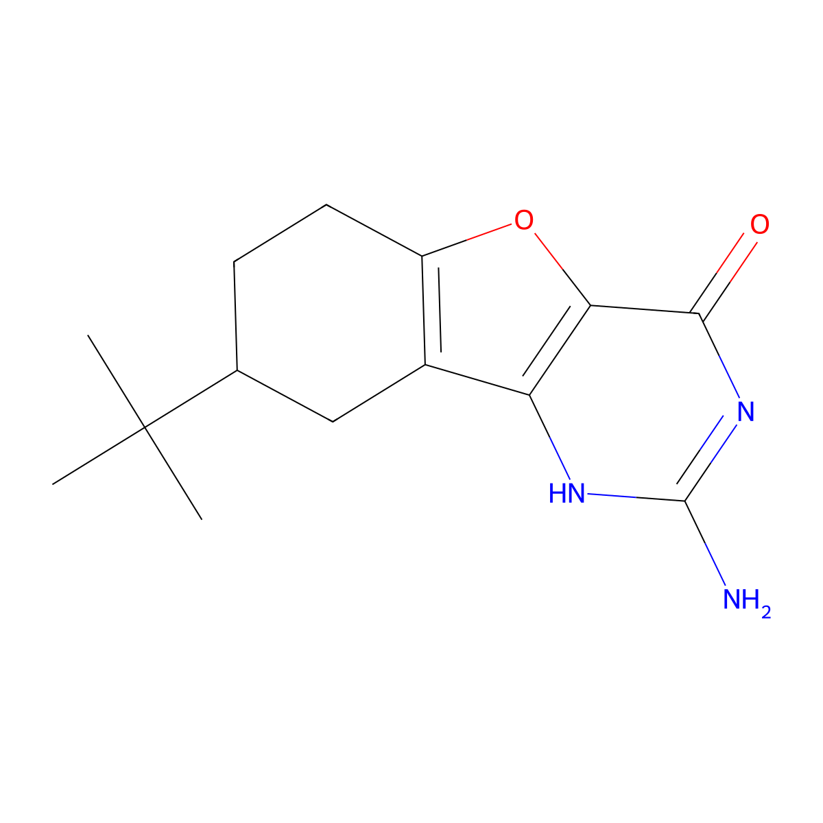 2-Amino-8-(tert-butyl)-6,7,8,9-tetrahydrobenzofuro[3,2-D]pyrimidin-4(1H)-one molecular structure, CAS 2102412-40-6