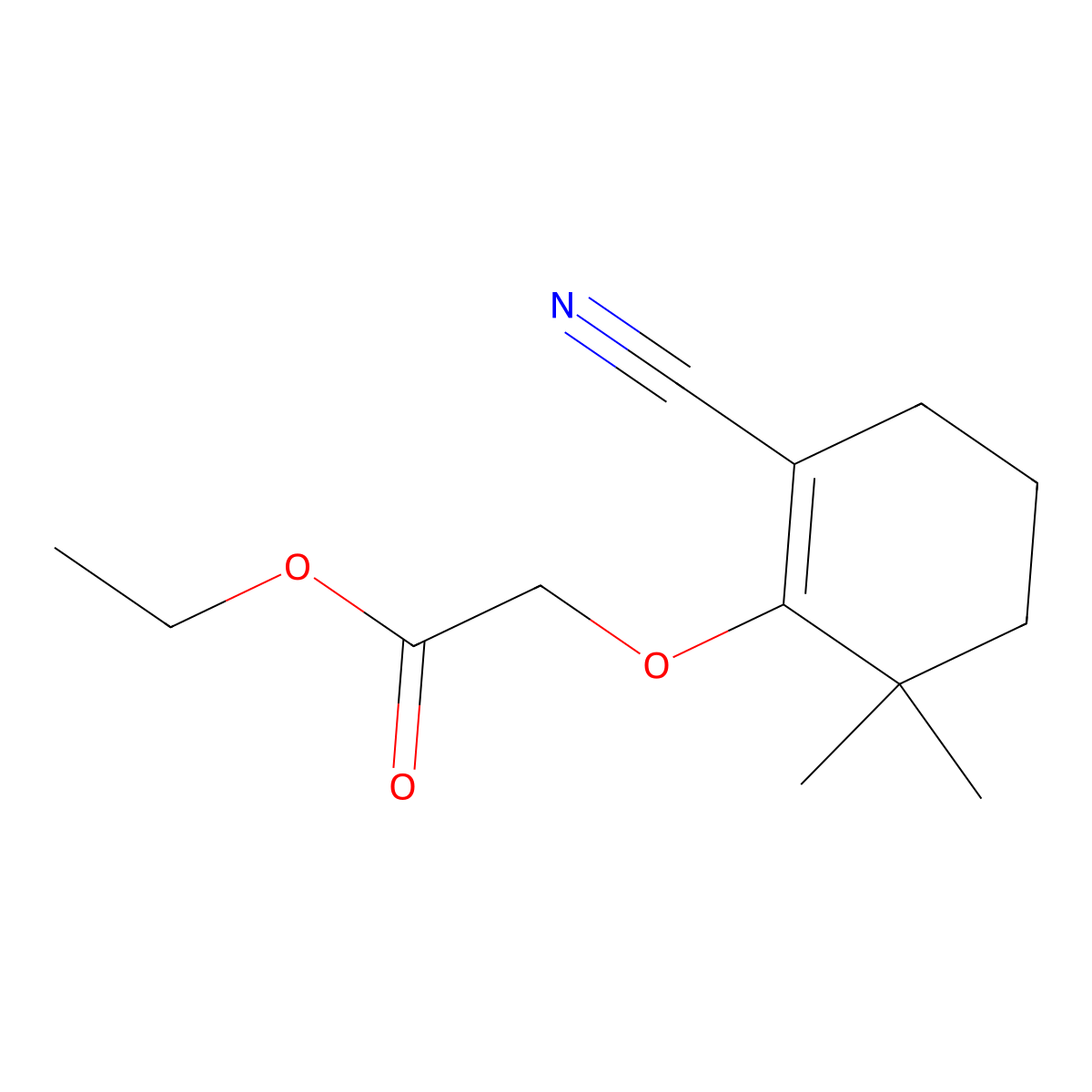 Ethyl 2-((2-cyano-6,6-dimethylcyclohex-1-EN-1-YL)oxy)acetate molecular structure, CAS 2102412-43-9