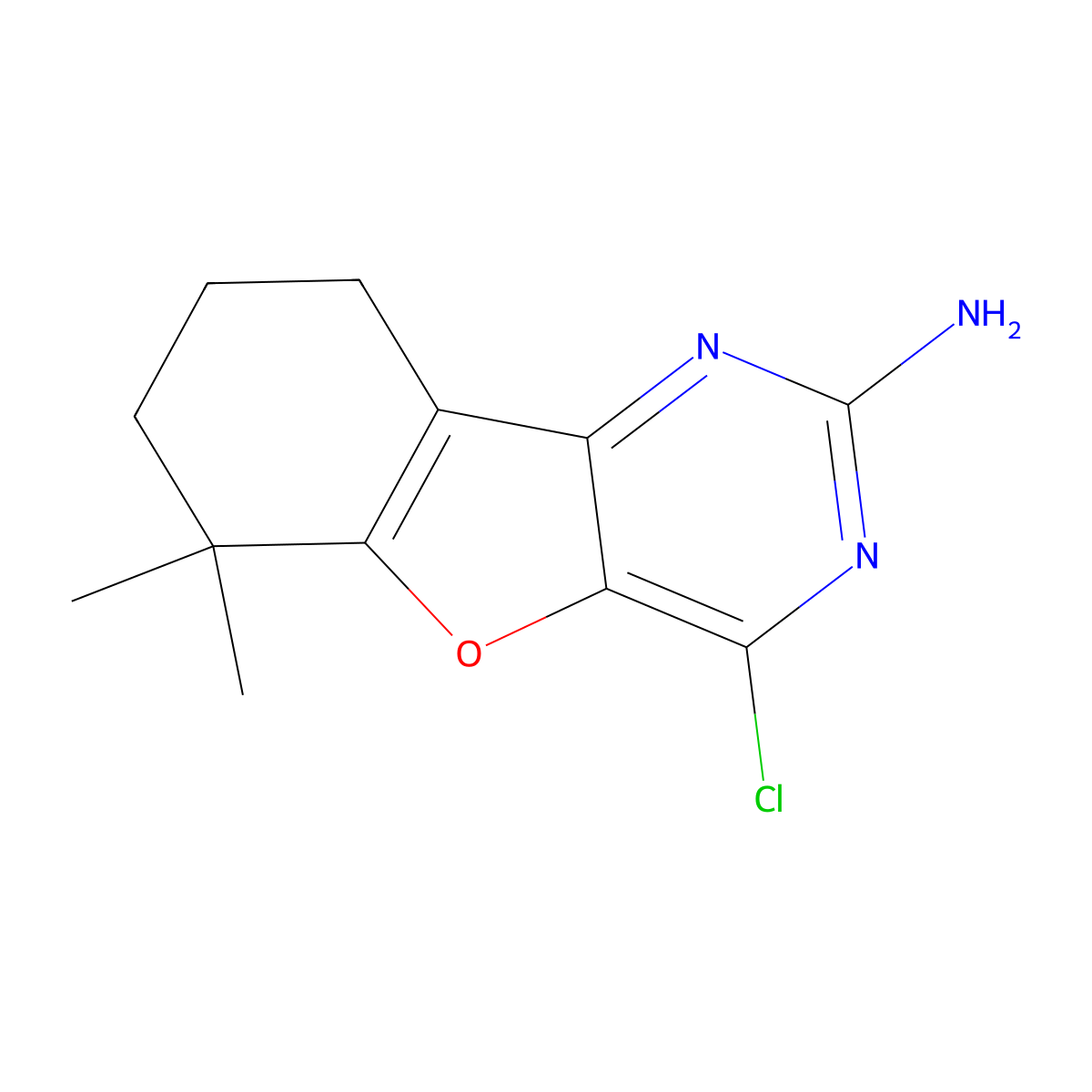 4-Chloro-6,6-dimethyl-6,7,8,9-tetrahydrobenzofuro[3,2-D]pyrimidin-2-amine molecular structure, CAS 2102412-44-0
