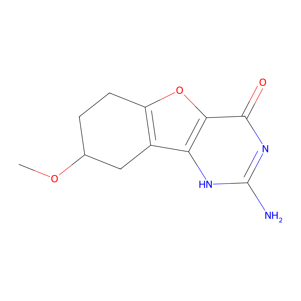 2-Amino-8-methoxy-6,7,8,9-tetrahydrobenzofuro[3,2-D]pyrimidin-4(1H)-one molecular structure, CAS 2102412-45-1