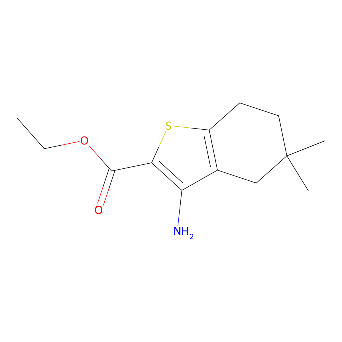 Ethyl 3-amino-5,5-dimethyl-4,5,6,7-tetrahydrobenzo[B]thiophene-2-carboxylate molecular structure, CAS 2102412-46-2