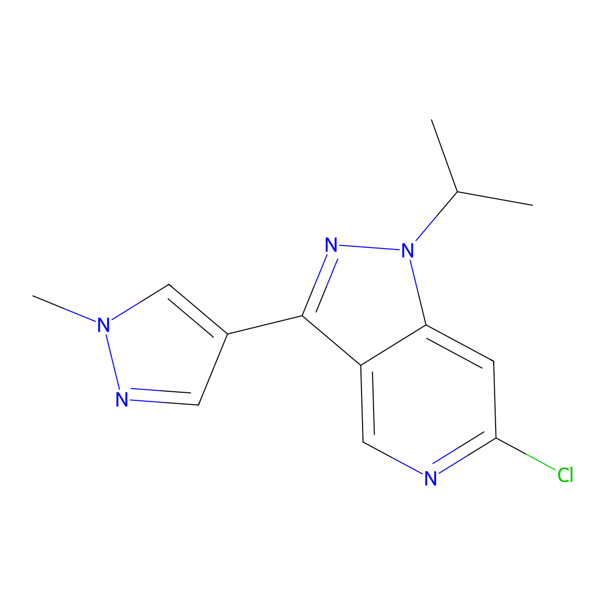 6-chloro-1-isopropyl-3-(1-methyl-1H-pyrazol-4-yl)-1H-pyrazolo[4,3-c]pyridine molecular structure, CAS 2102412-85-9