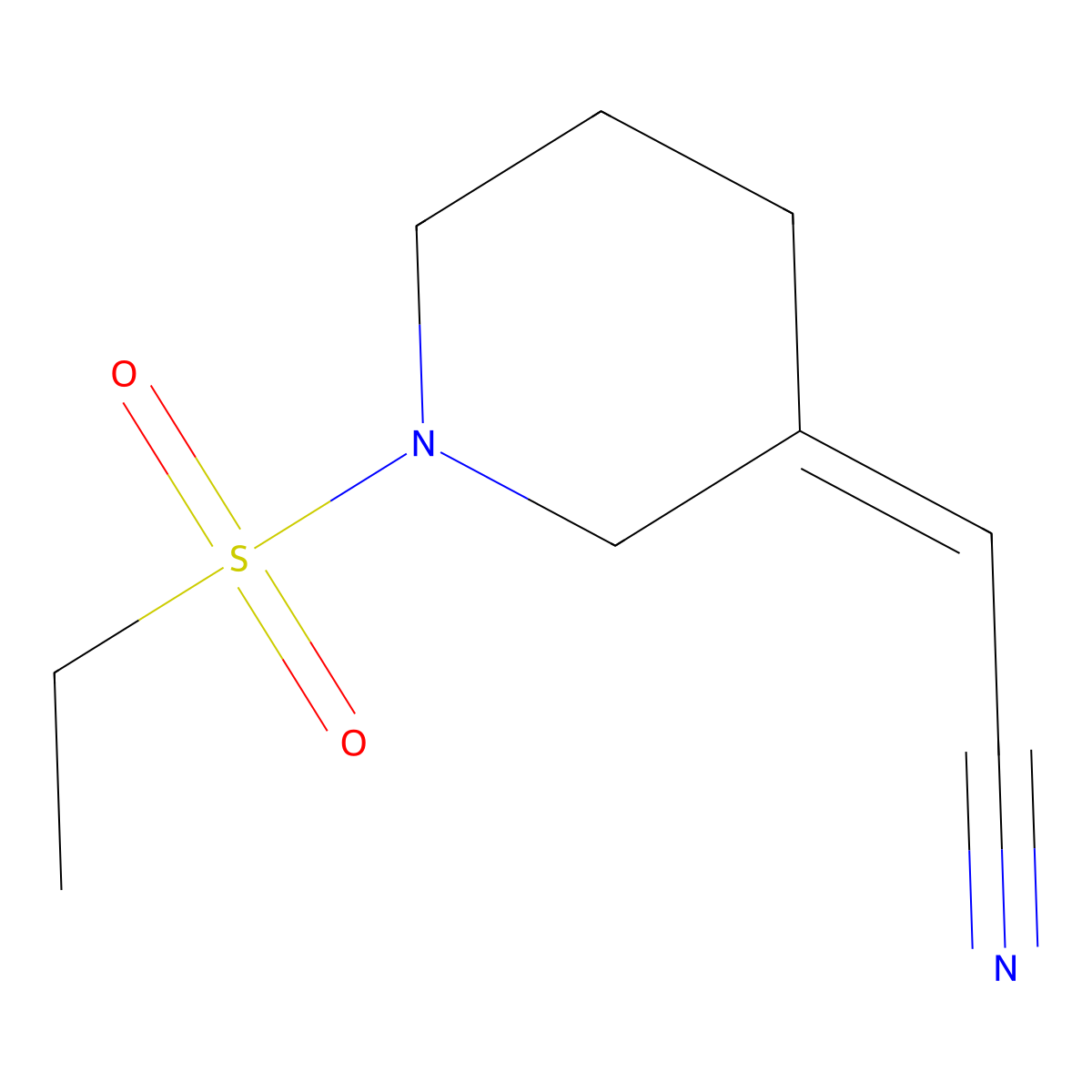 2-[(3Z)-1-(ethanesulfonyl)piperidin-3-ylidene]acetonitrile molecular structure, CAS 2102414-94-6