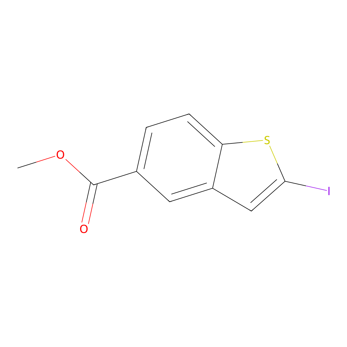 Methyl 2-iodo-1-benzothiophene-5-carboxylate molecular structure, CAS 2102425-24-9