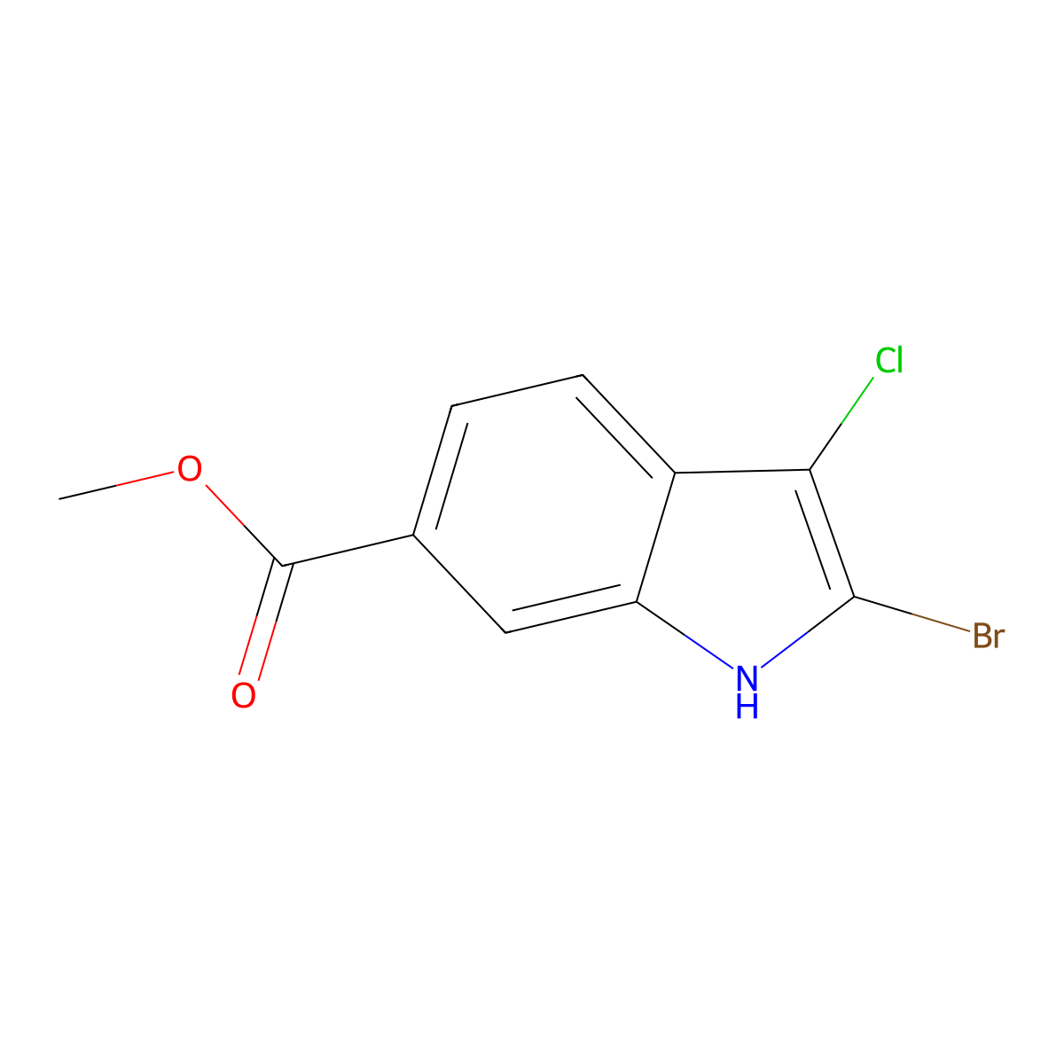 Methyl 2-bromo-3-chloro-1H-indole-6-carboxylate molecular structure, CAS 2102425-25-0