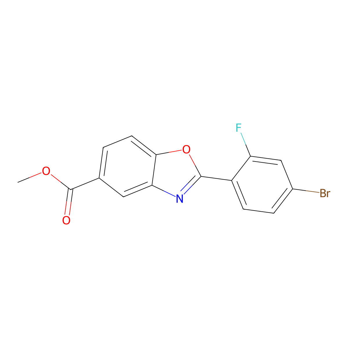 Methyl 2-(4-bromo-2-fluorophenyl)-1,3-benzoxazole-5-carboxylate molecular structure, CAS 2102425-27-2