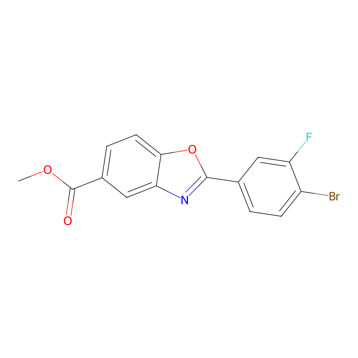 Methyl 2-(4-bromo-3-fluorophenyl)-1,3-benzoxazole-5-carboxylate molecular structure, CAS 2102425-29-4