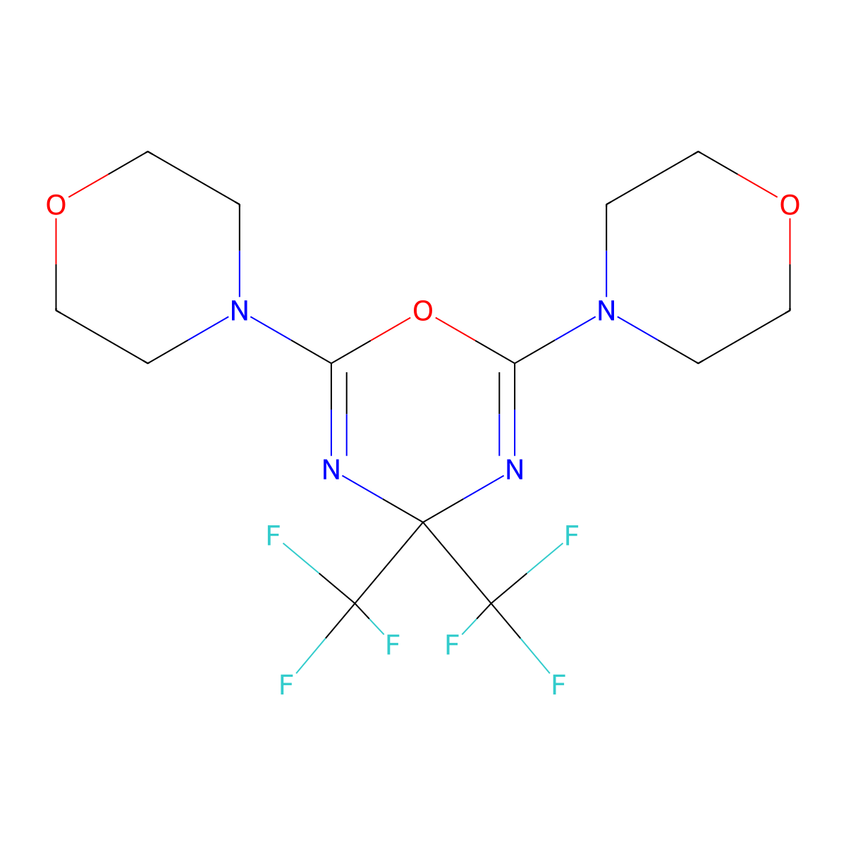 4H-1,3,5-Oxadiazine, 4,4-di(trifluoromethyl)-2,6-bismorpholino- molecular structure, CAS 210243-90-6
