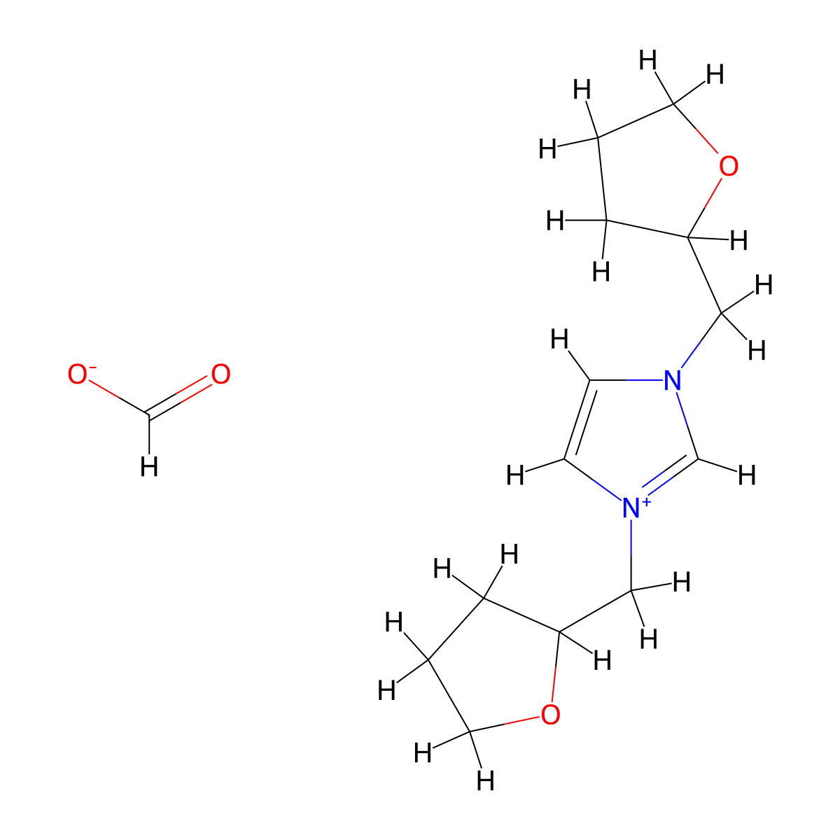 1,3-bis[(oxolan-2-yl)methyl]-1H-imidazol-3-ium formate molecular structure, CAS 2102472-99-9
