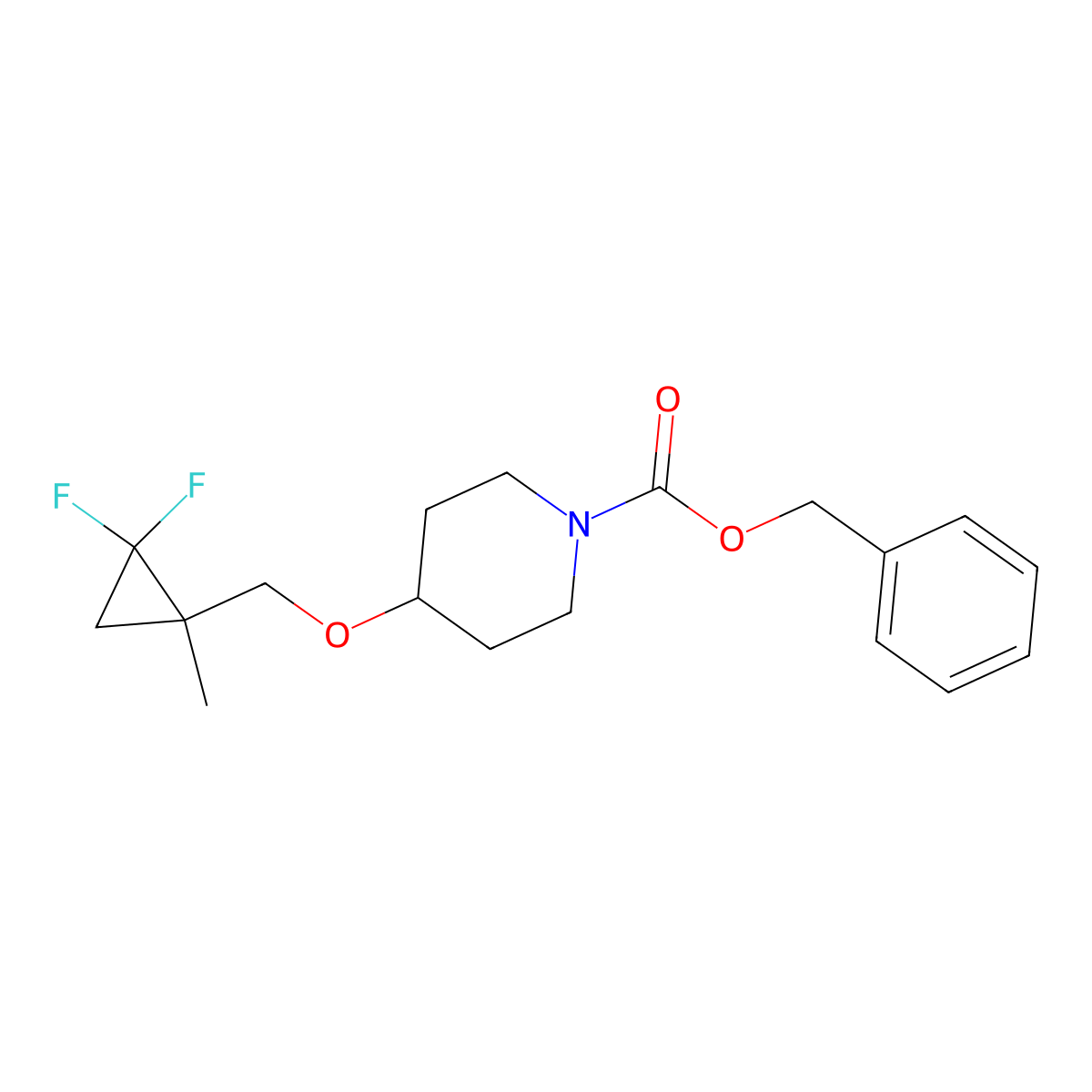 Benzyl 4-((2,2-difluoro-1-methylcyclopropyl)methoxy)piperidine-1-carboxylate molecular structure, CAS 2102491-22-3