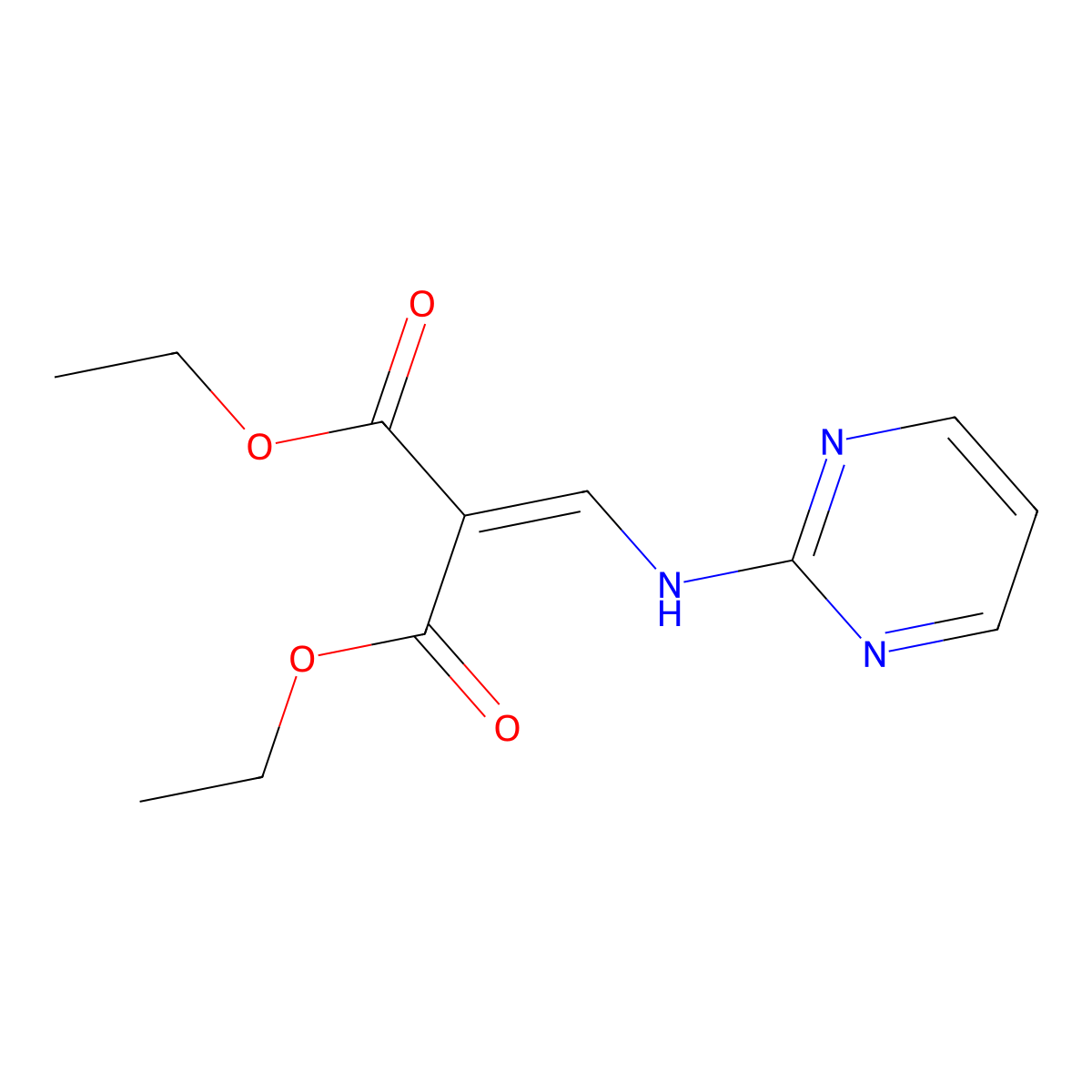 Diethyl 2-((2-pyrimidinylamino)methylene)malonate molecular structure, CAS 21025-62-7