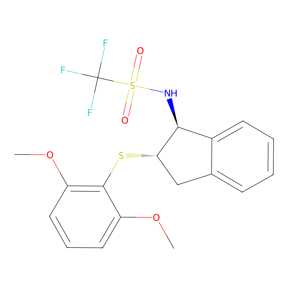 N-((1S,2S)-2-((2,6-Dimethoxyphenyl)thio)-2,3-dihydro-1H-inden-1-yl)-1,1,1-trifluoromethanesulfonamide molecular structure, CAS 2102520-58-9