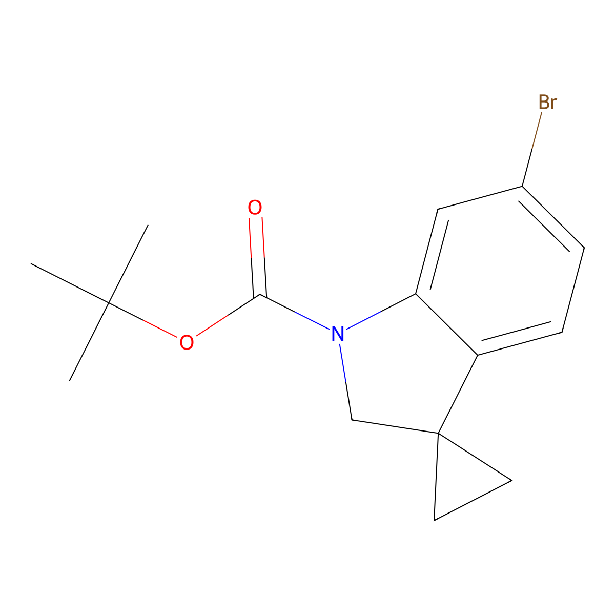 Tert-butyl 6'-bromo-1',2'-dihydrospiro[cyclopropane-1,3'-indole]-1'-carboxylate molecular structure, CAS 2102533-92-4