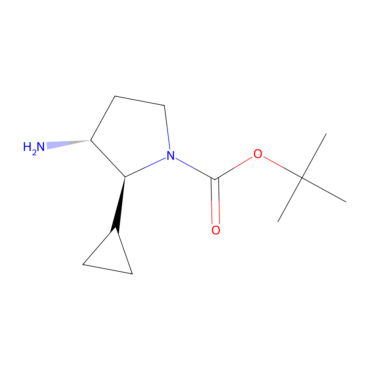 rac-tert-butyl (2R,3S)-3-amino-2-cyclopropylpyrrolidine-1-carboxylate molecular structure, CAS 2102853-20-1