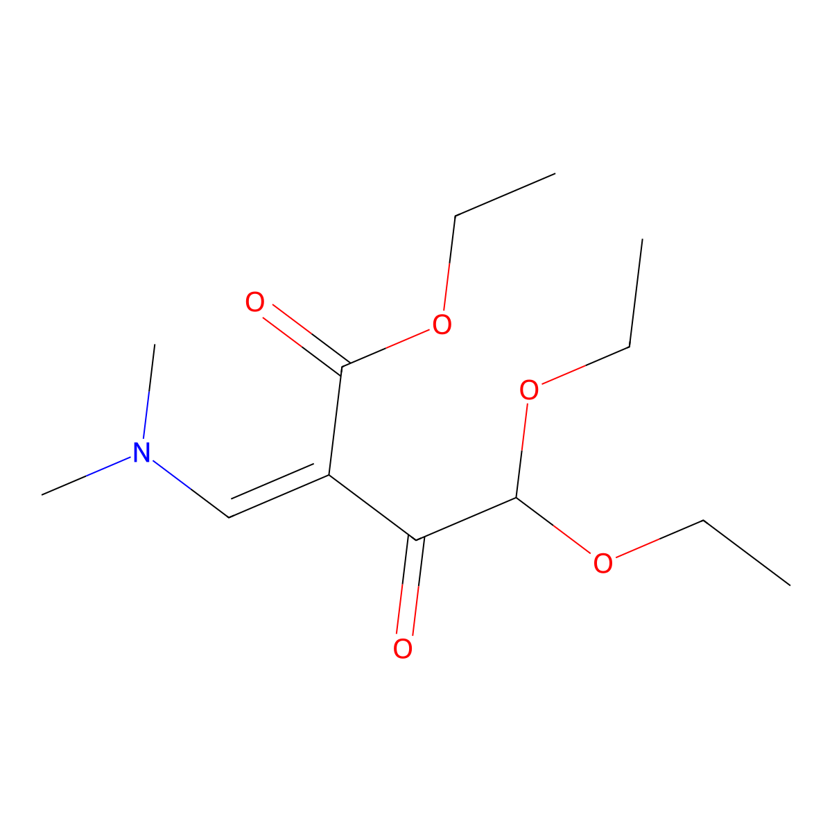 Ethyl 2-((dimethylamino)methylidene)-4,4-diethoxy-3-oxobutanoate molecular structure, CAS 2102885-50-5