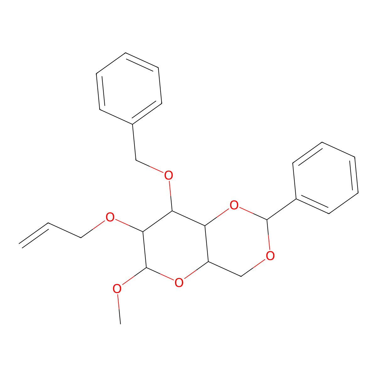 6-Methoxy-2-phenyl-8-phenylmethoxy-7-prop-2-enoxy-4,4a,6,7,8,8a-hexahydropyrano[3,2-d][1,3]dioxine molecular structure, CAS 210297-54-4