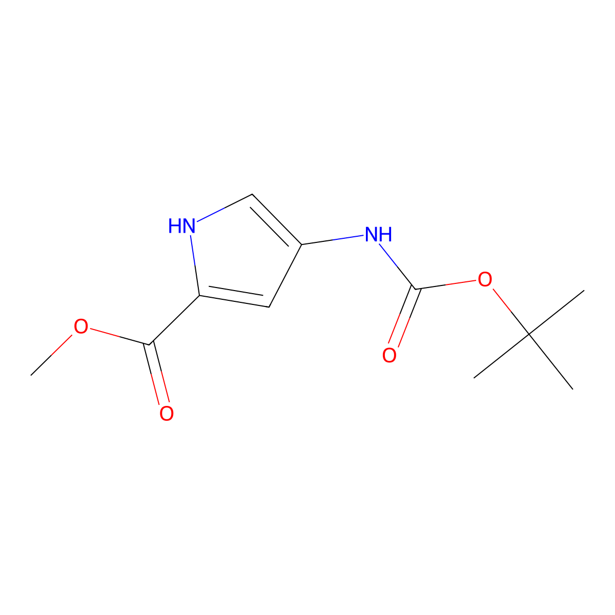 methyl 4-((tert-butoxycarbonyl)amino)-1H-pyrrole-2-carboxylate molecular structure, CAS 210298-48-9