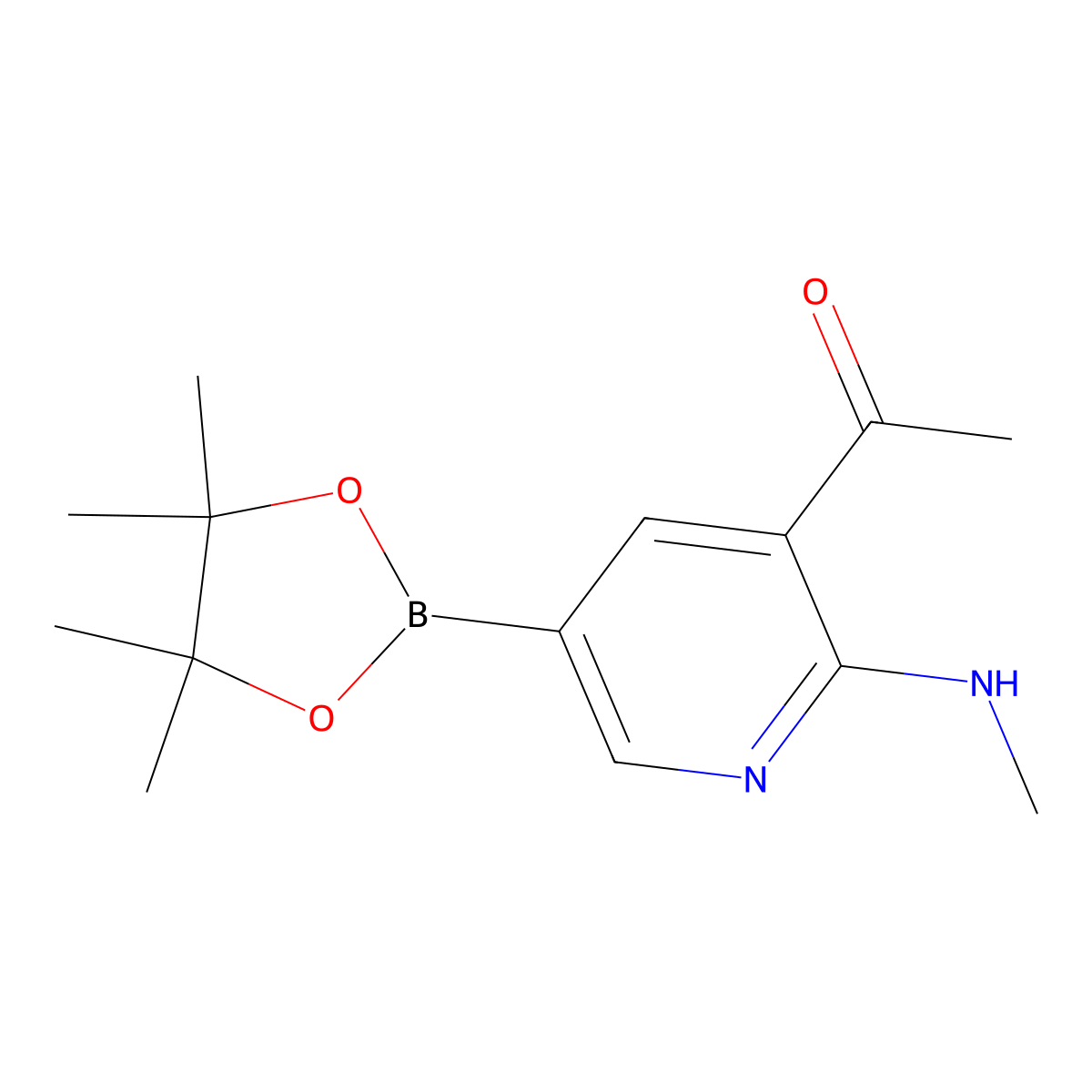 1-(2-(Methylamino)-5-(4,4,5,5-tetramethyl-1,3,2-dioxaborolan-2-yl)pyridin-3-yl)ethan-1-one molecular structure, CAS 2103352-44-7