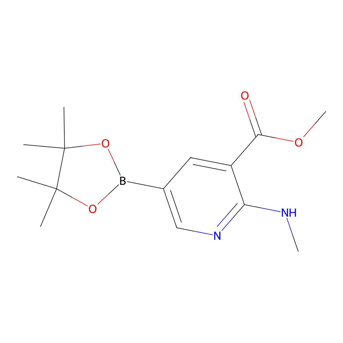 Methyl 2-(methylamino)-5-(4,4,5,5-tetramethyl-1,3,2-dioxaborolan-2-YL)nicotinate molecular structure, CAS 2103352-46-9