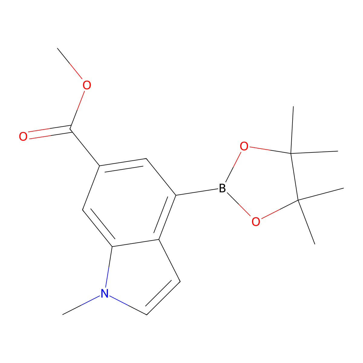 methyl 1-methyl-4-(4,4,5,5-tetramethyl-1,3,2-dioxaborolan-2-yl)-1H-indole-6-carboxylate molecular structure, CAS 2103352-55-0